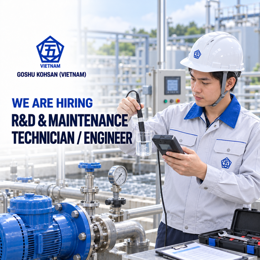 R&D and maintenance technician engineer collecting a water sample at an industrial water treatment plant in Vietnam